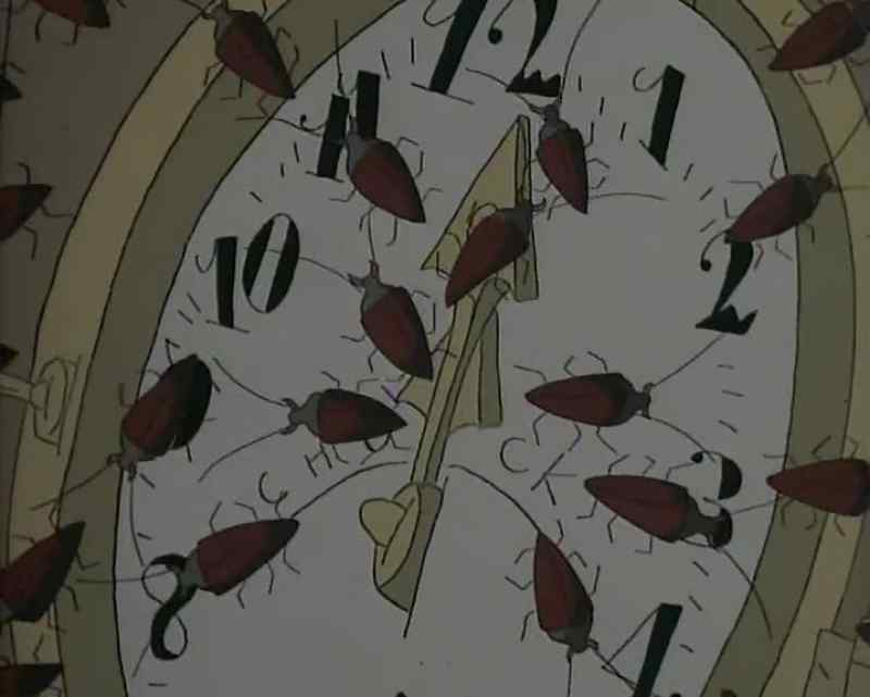 [ clock chiming, thunderclap]