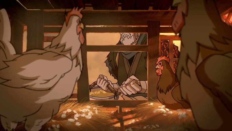 [cock crows]