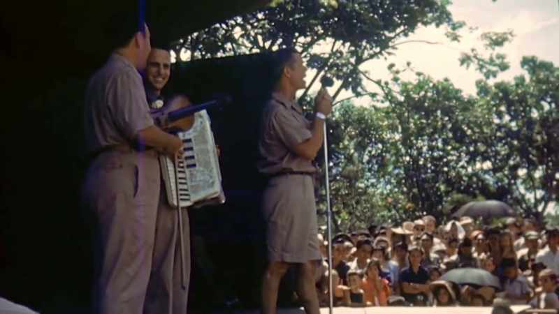 Comedian Joe E. Brown has come to boost their morale