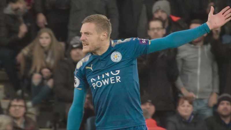 [commentator] ...and Vardy goes down under Vincent Kompany's
