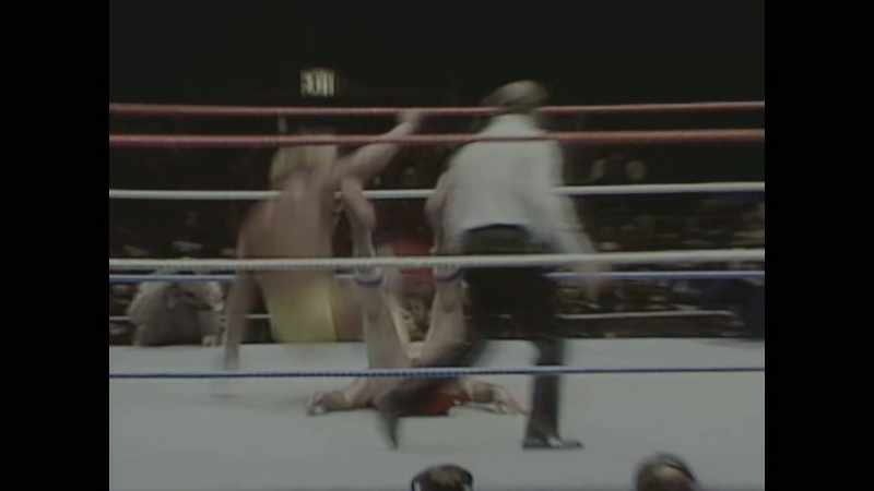 [commentator] Hulk Hogan drops the big leg on him!