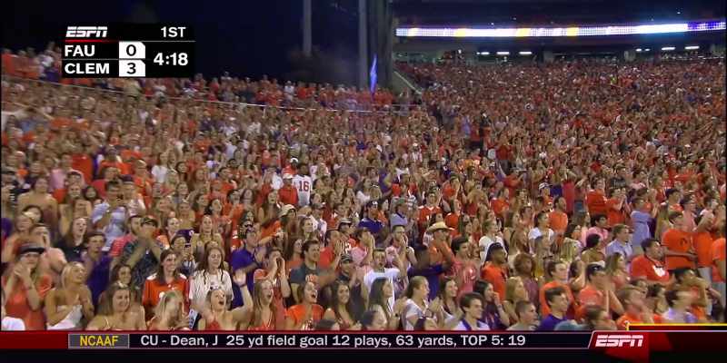 COMMENTATOR: This isn't the game for Clemson to take lightly