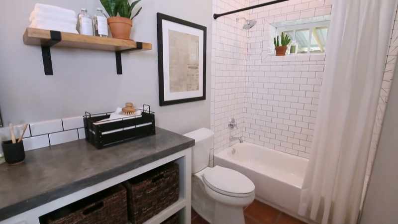 Concrete countertops, open storage