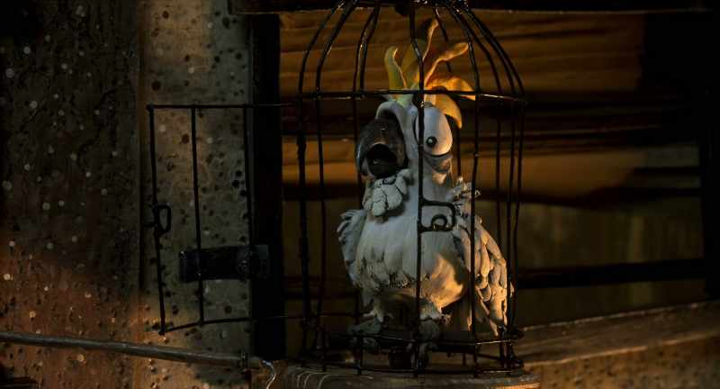 (CONTINUES BANGING CAGE) - (MILDRED SQUAWKS)