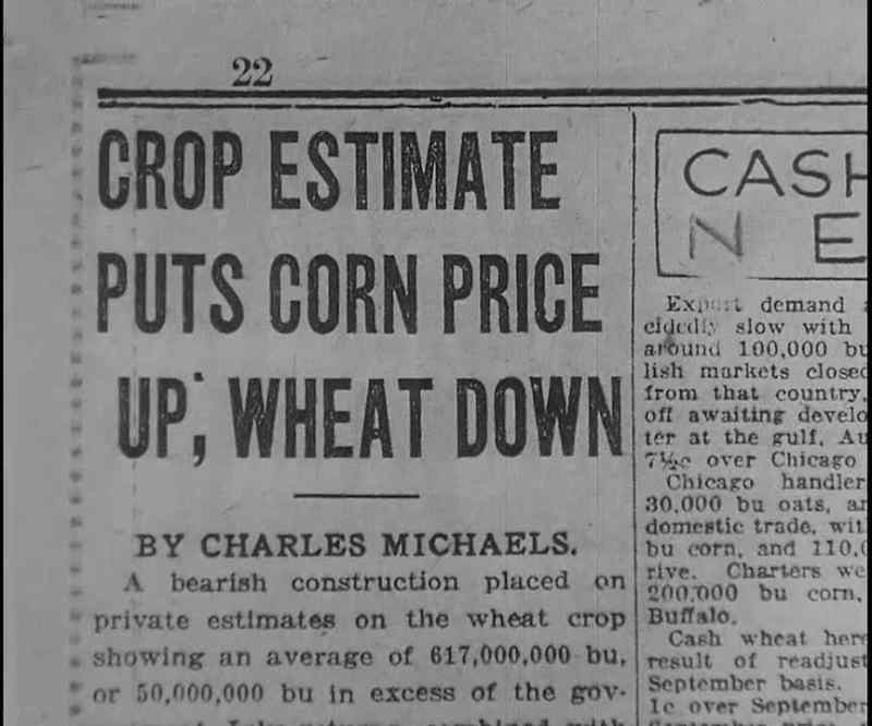CROP ESTIMATE PUTS CORN PRICE UP, WHEAT DOWN
