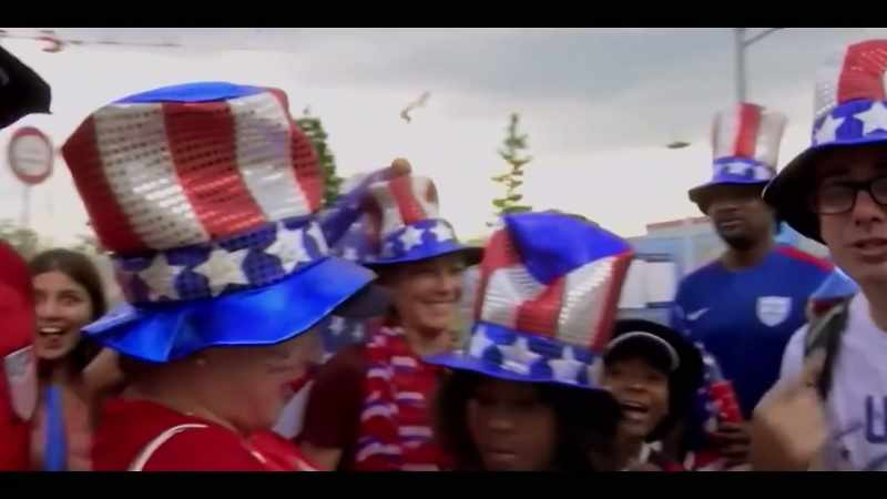 [crowd chanting] Equal pay, USA! Equal pay