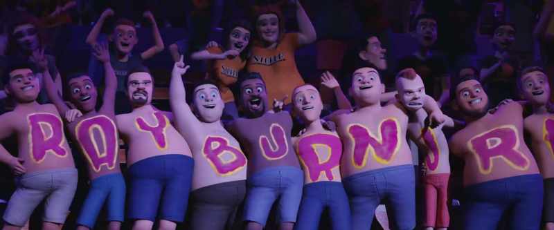 [crowd chanting 