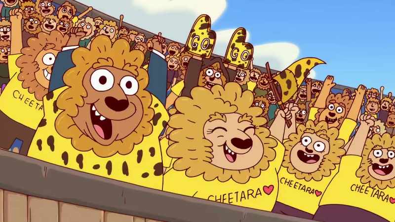 [crowd cheering]