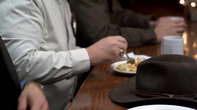 [cutlery clinks loudly]