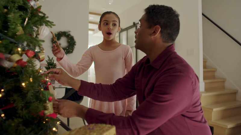 Dad, the reindeer need to go at the top