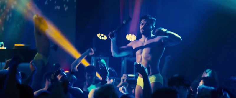 [dance music playing]
