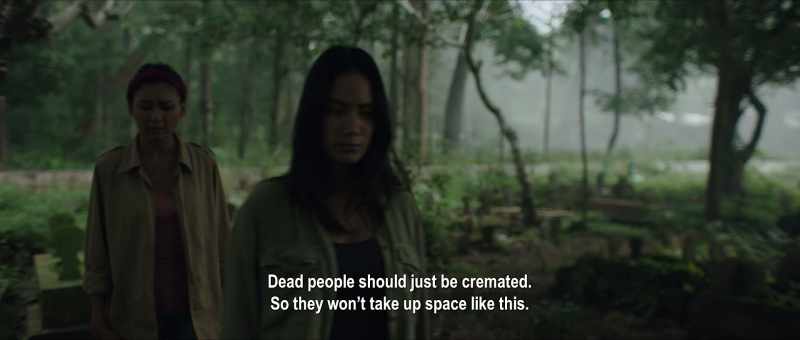 Dead people should just be cremated. So they won't take up space like this
