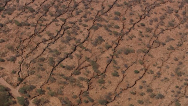 Deep rents, scar the landscape