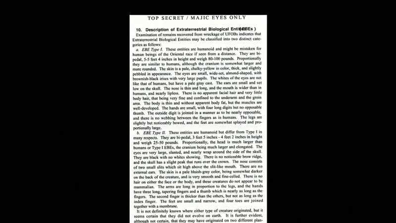 Description of Extraterrestrial Biological Entities EBE
