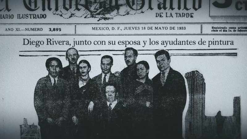 DIEGO RIVERA WITH HIS WIFE AND ASSISTANTS