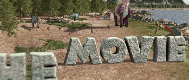 [dinosaurs roaring and chirping]