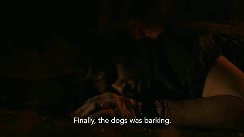 (DISTANT BARKING) -(VEHICLE APPROACHING)