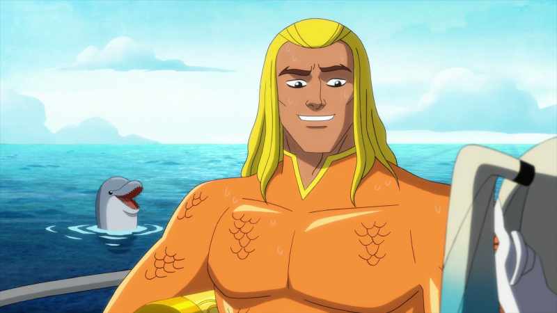 [dolphin squeaks] - [Aquaman laughs]