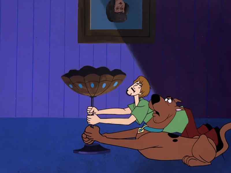 Don't ask me how we got on the ceiling, but hang on, Scoob