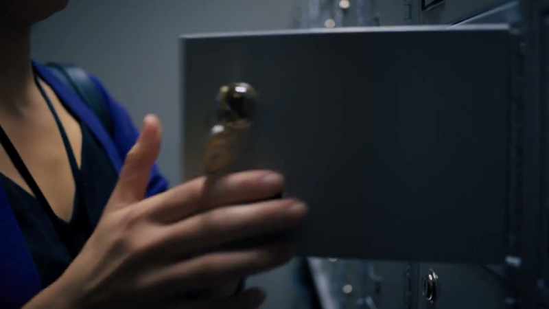 [door lock beeps]
