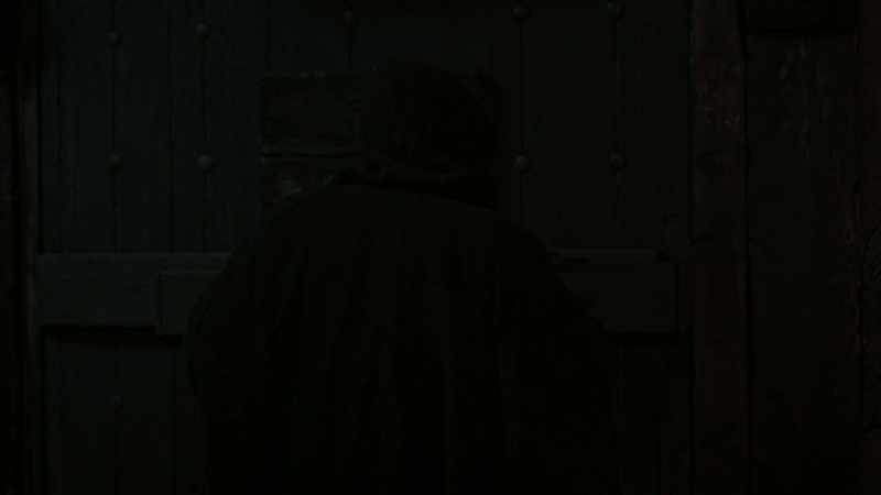 [door lock scratching and thuds]