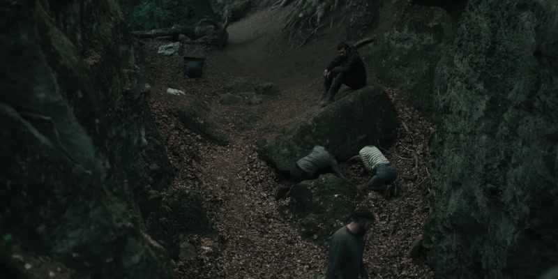 [dramatic music playing]