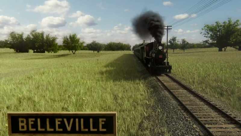 (dramatic music) (train chugging)