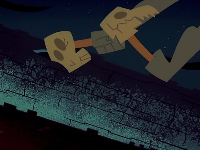 (DRUMBEAT, MARACA MUSIC PLAYING)