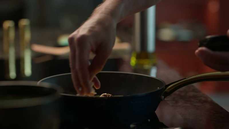 [eggs sizzling]