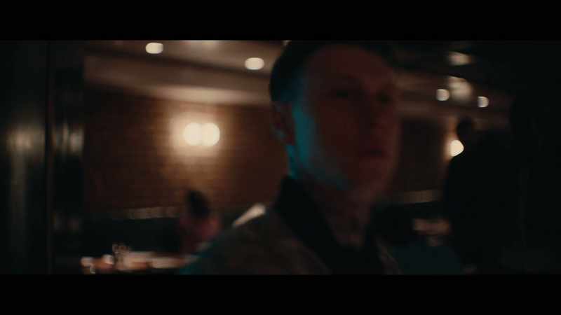 [electronic music plays in restaurant]