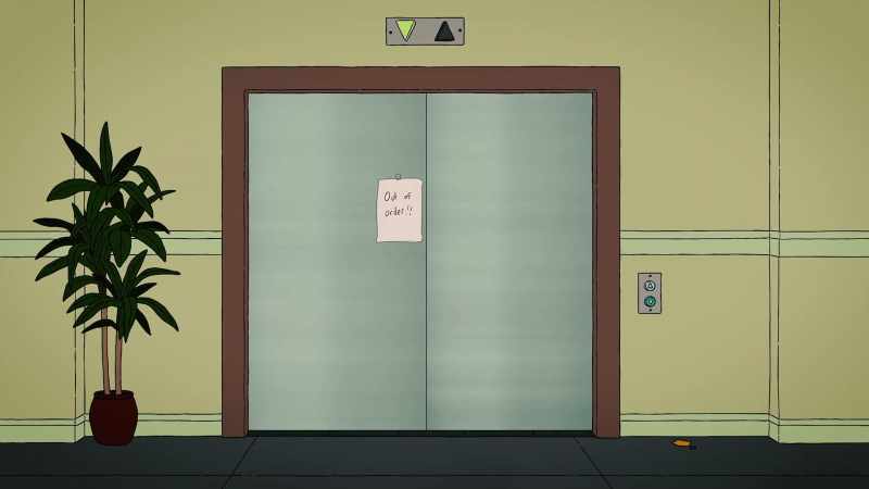 [elevator bell dings]