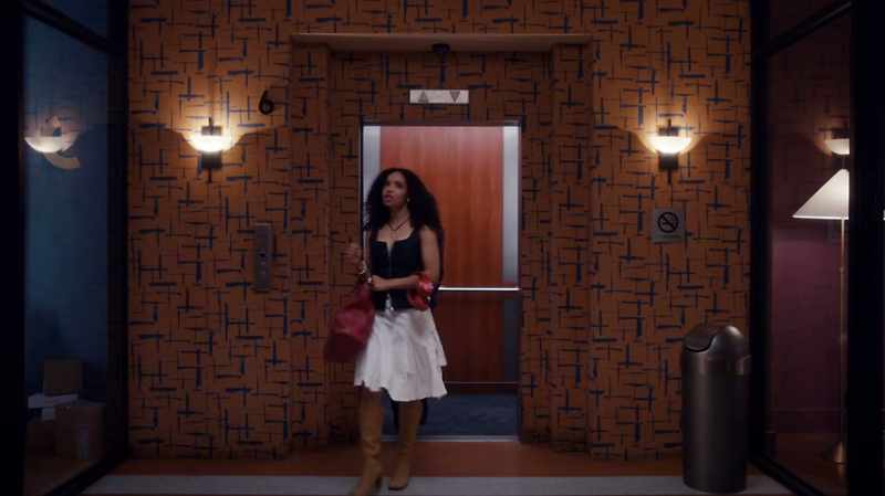 (elevator dings, rhythmic music)