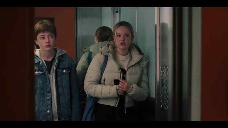 [elevator dings] - [suspenseful music playing]