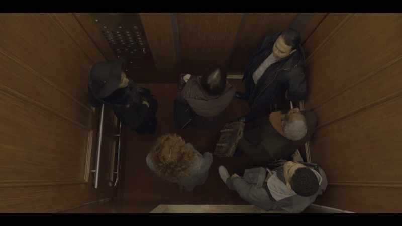 [elevator thuds] - [woman yelps]