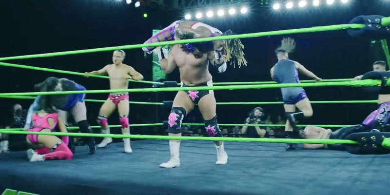 Elimination is by throwing someoneover the top rope to the floor