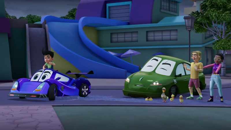 [engine revving]