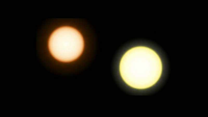 Epsilon Eridani on the left is an orange dwarf star