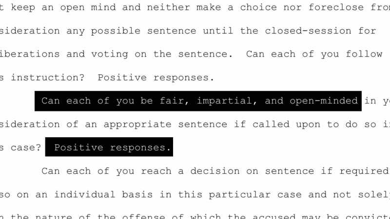 ERIC: I read the voir dire, and it wasn't exceptional