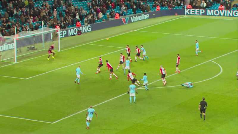 Everybody's back there, De Bruyne, Raheem Sterling!