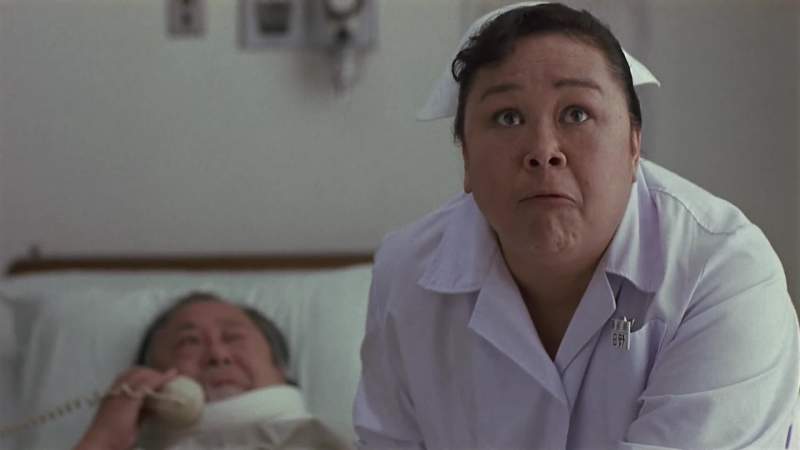 Except for this wicked nurse with a face like a dragon's butt