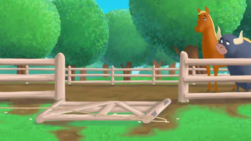 (fence breaks) (lamb bleating)