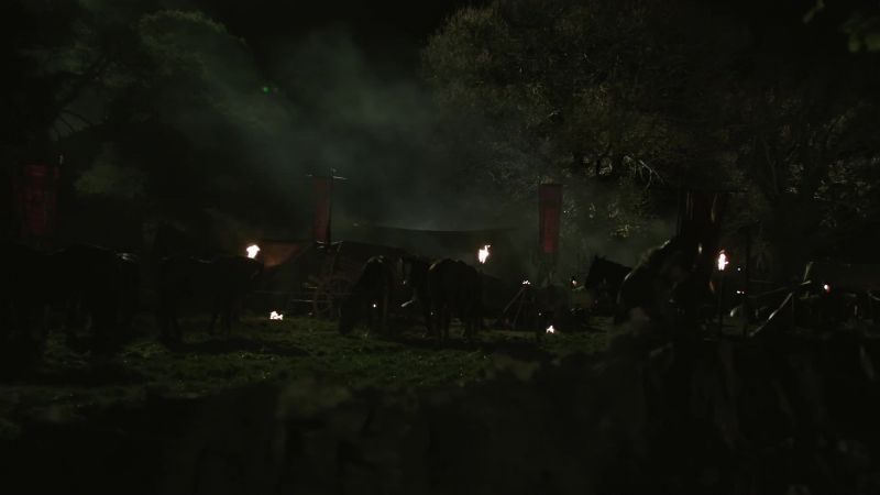 (fire crackles, crickets chirp)
