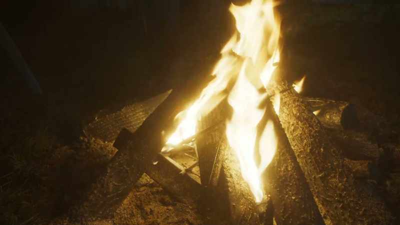 [fire crackling]
