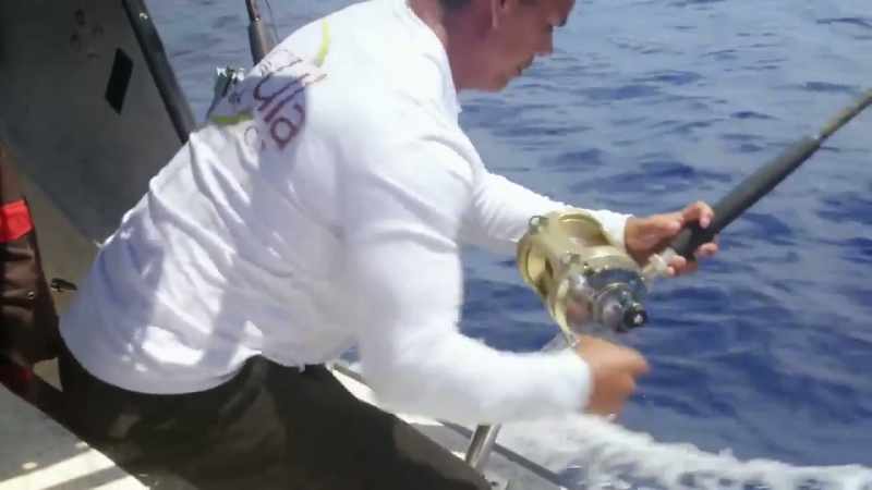 [fish rod reeling back] [bleep]