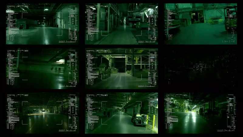 [forklifts whirring]
