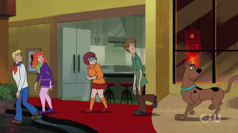 Fred walks with his shoulders back and his chin forward
