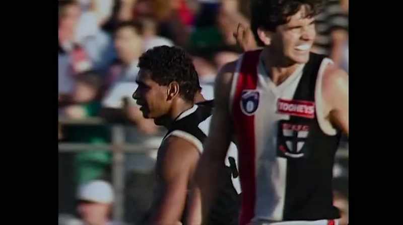 From 60 metres, Nicky Winmar kicks