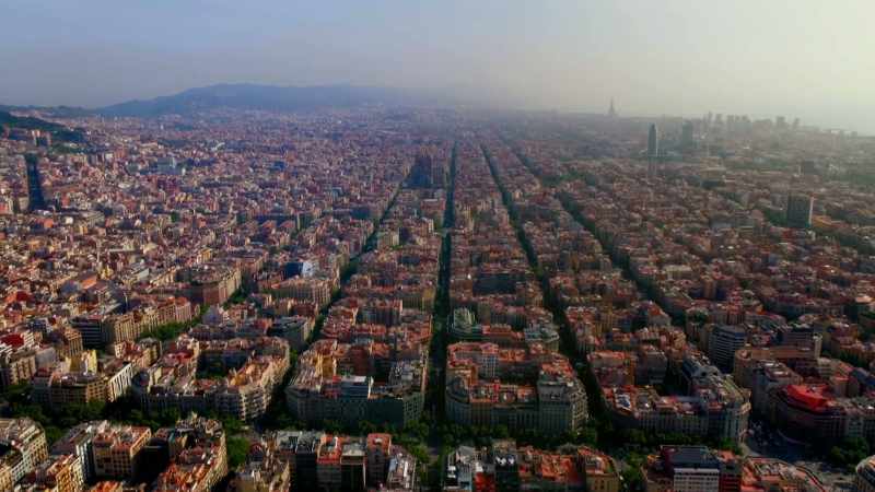 From above, Barcelona's enormous city grid system