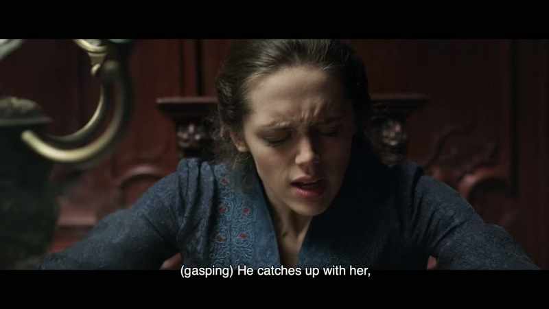 (gasping) He catches up with her