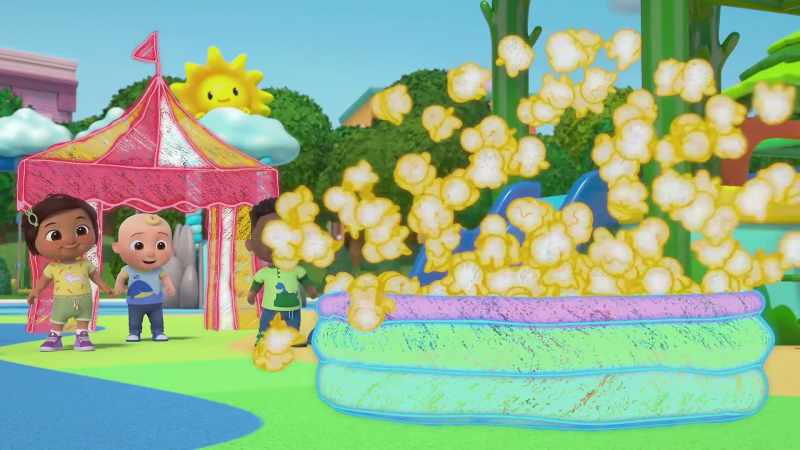 [gasps] They have popcorn pool. Whoo-hoo!
